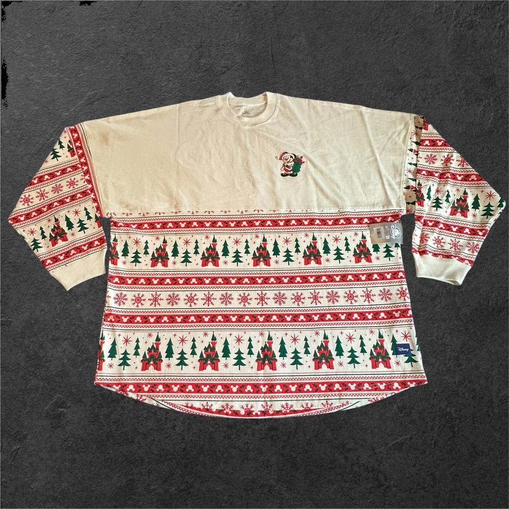 NEW‎ Disney Spirit Jersey Shirt Adult XL Cream Christmas Fair Isle Mickey Mouse